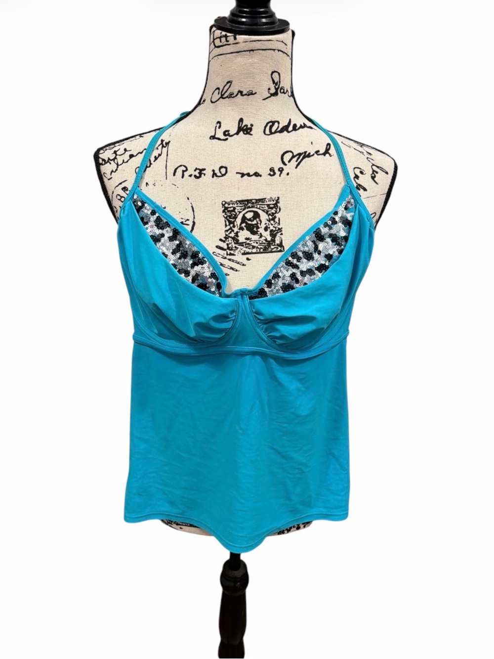 Deb Turquoise Sequins tankini swim top size 3X with underwire